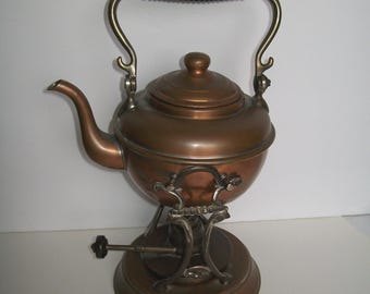 Copper Tea Kettle on Pouring Stand with Warmer Empress Ware