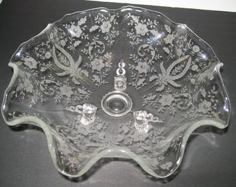 Etched Glass Bowl Prelude Footed Ruffled Bowl Viking New Martinsville Glass