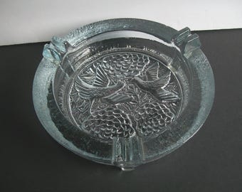 Large Blenko Glass Ashtray Birds and Flowers Design