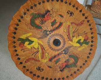 Japanese Rice Paper Bamboo Umbrella Dragons Birds