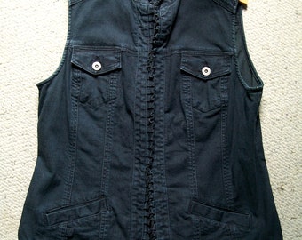 Chico's Dark Blue Denim Vest with Ruffles Size S