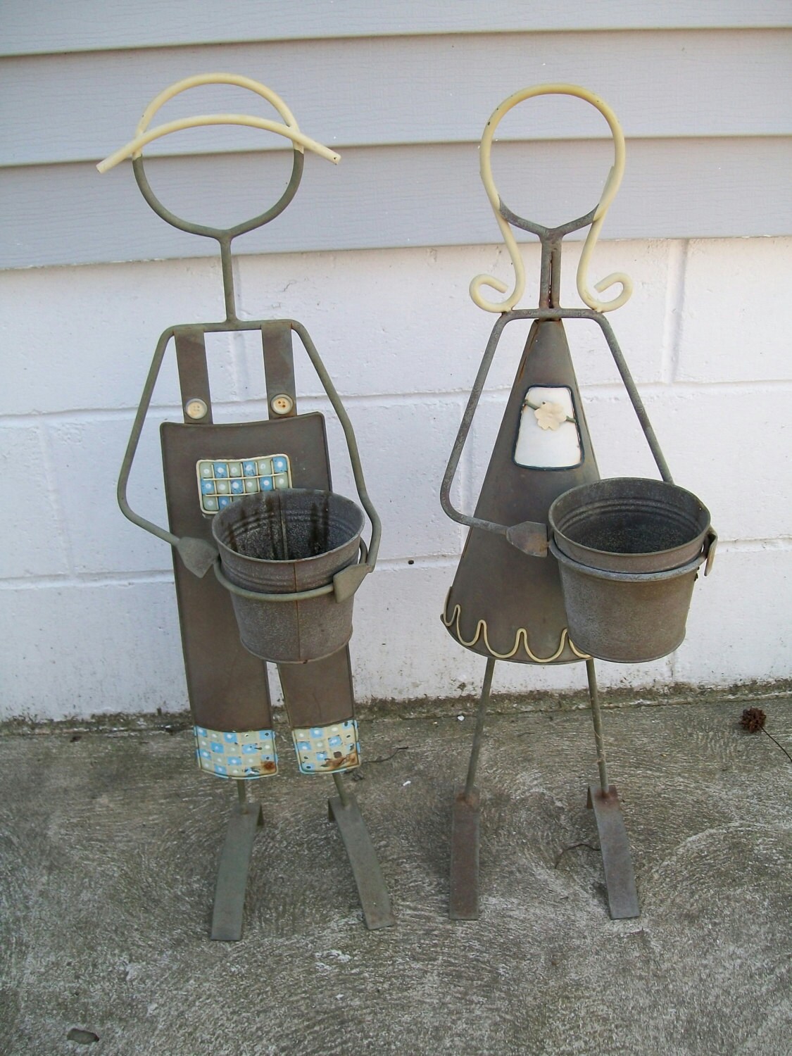 Worn Metal Plant Stand Girl & Boy Flower Pot Holder Garden Etsy