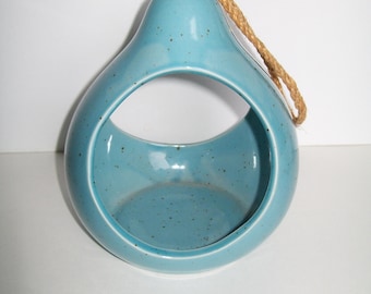 Hanging Teardrop Bird Feeder Blue Speckle Ceramic