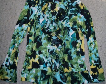 Style & Co Ruffled Blouse Colorful Top Size 10P