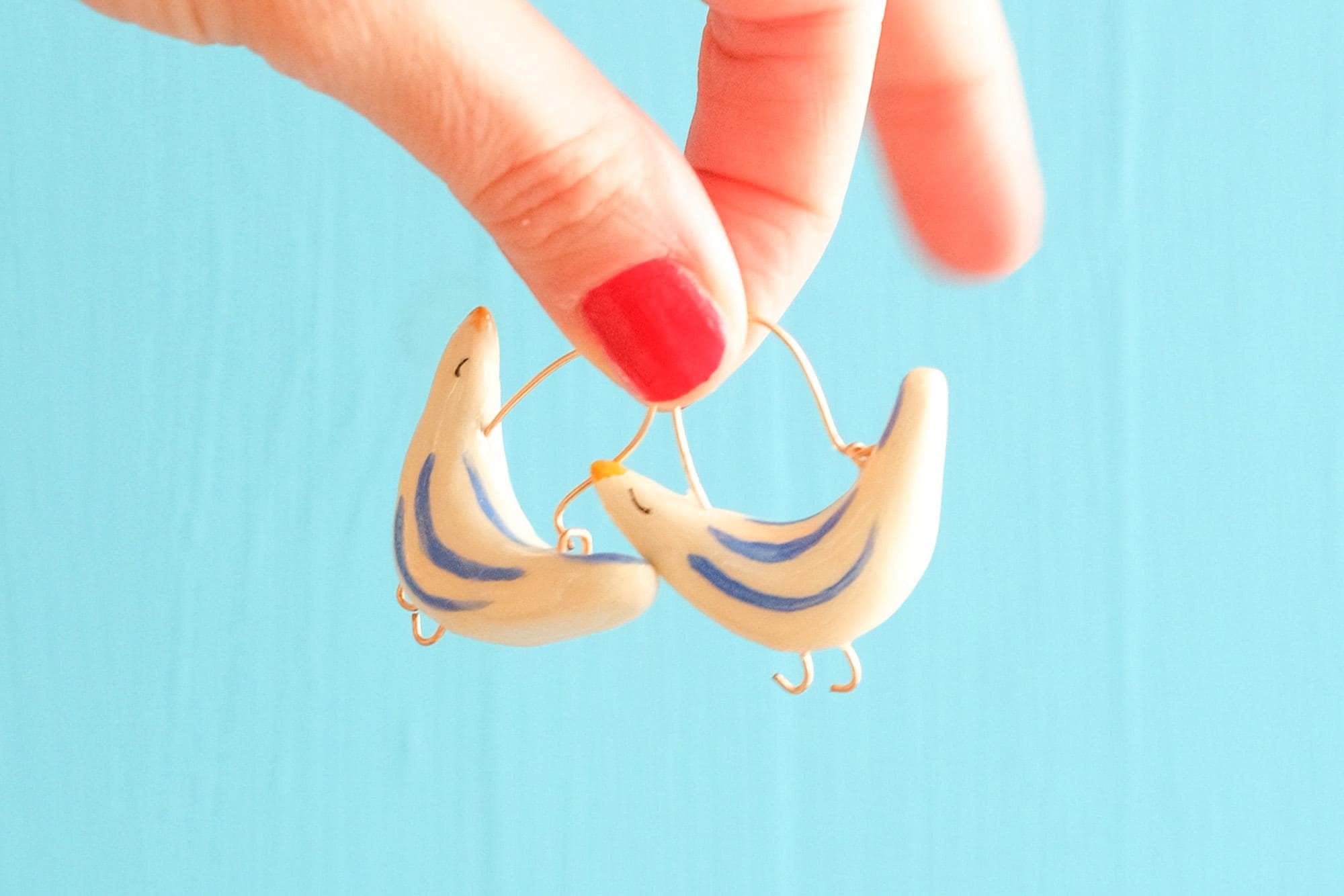 Charming hand painted bird earrings large nickel free gold plated wire loops
