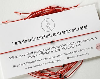 Root Chakra Red String Hematite Bracelet - ( Crystal Healing Balancing Gemstone adjustable unisex )
