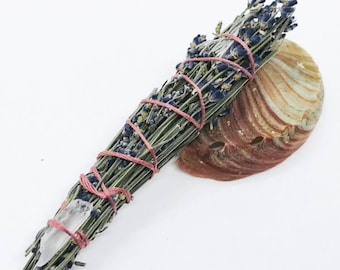 Lavender + Clear Quartz Crystal Incense Bundle-  ( sacred herb smudge  )