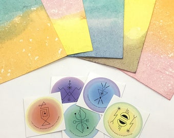 Notes to Self: Hand Dyed Stationary Card Set - Bubble Print, dip dye, color block