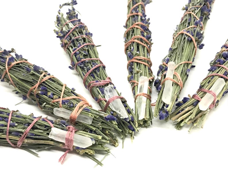 Lavender Clear Quartz Crystal Incense Bundle Sacred Herb Etsy