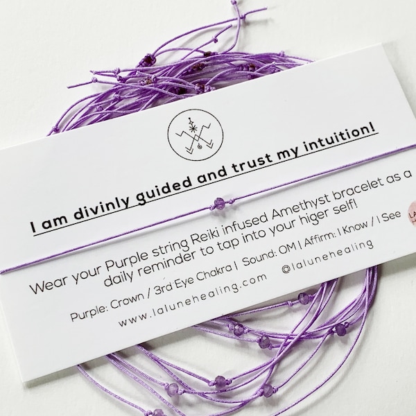 Crown + Third Eye Chakra  Purple String Amethyst Bracelet - ( Healing Balancing Gemstone adjustable unisex )