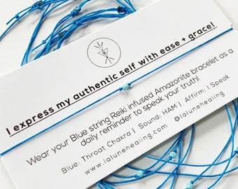 Throat Chakra Blue String Amazonite Bracelet - ( Crystal Healing Balancing Gemstone adjustable unisex )