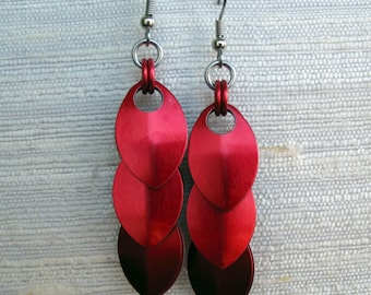 Earrings - Dragon Tail Red Chainmaille