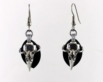 Crow Skull Earrings - Black Earrings - Black Dangle Earrings - Goth Earrings - Skull Jewelry