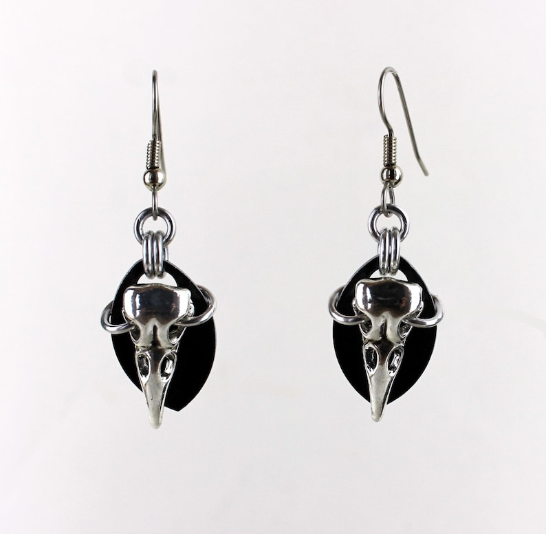 Crow Skull Earrings Black Earrings Black Dangle Earrings Goth Earrings Skull Jewelry image 1