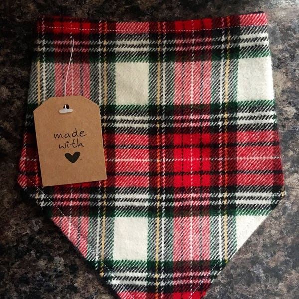 Christmas Plaid Flannel Dog Bandana w Snap Closure **multiple sizes**
