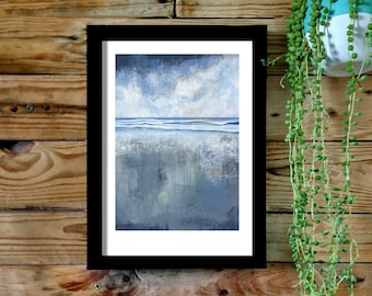 Cornish seascape Print, Grey hues , Colour Pop wall art,  (unframed) semi-abstract