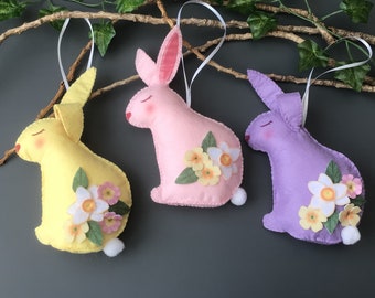 DIY Craft Kit - Sew your own felt spring Bunny decorations, Easter ornaments, sewing kit.