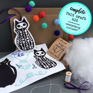 DIY Craft Kit Sew your own felt Cat Skeleton decoration, ornament, plushie sewing kit image 1