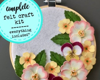 DIY Craft Kit - Summer flower wreath/hoop. Sew your own felt decoration, sewing kit