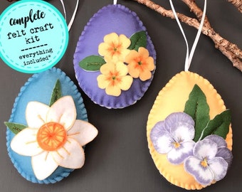 DIY Craft Kit - Sew your own Felt Easter eggs, spring flowers sewing kit, ornaments.