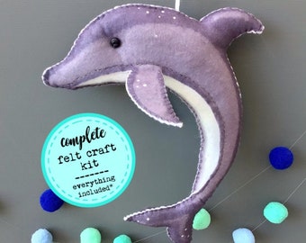 Dolphin Craft Kit - Sew your own felt Dolphin decoration, plushie sewing kit.