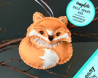 DIY Craft Kit - Sew your own felt Fox decoration, plushie sewing kit, woodland ornament.