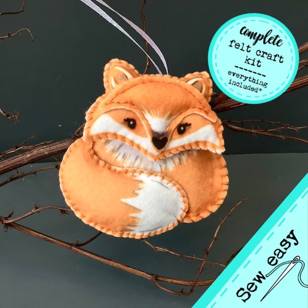 DIY Craft Kit - Sew your own felt Fox decoration, plushie sewing kit, woodland ornament.