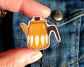 Retro Catherine Holm inspired Yellow coffee pot pin brooch.
