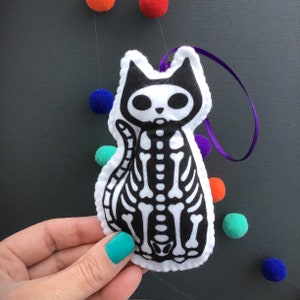 DIY Craft Kit Sew your own felt Cat Skeleton decoration, ornament, plushie sewing kit image 2