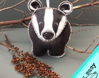 DIY Craft Kit - Sew your own felt Badger decoration, plushie sewing kit, woodland ornament.