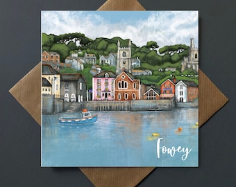 Fowey harbour card - Cornwall Cornish scenes