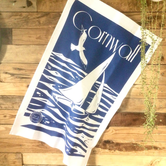 Cornwall Gull Tea Towel: Seaside Sailing Boat Decor