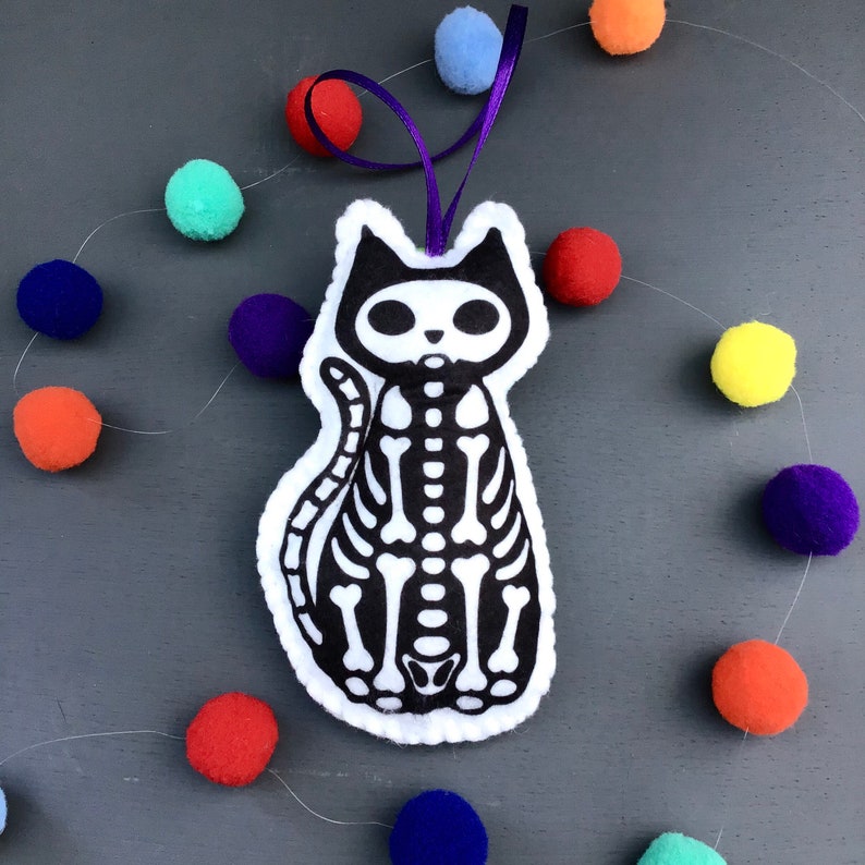 DIY Craft Kit Sew your own felt Cat Skeleton decoration, ornament, plushie sewing kit image 4
