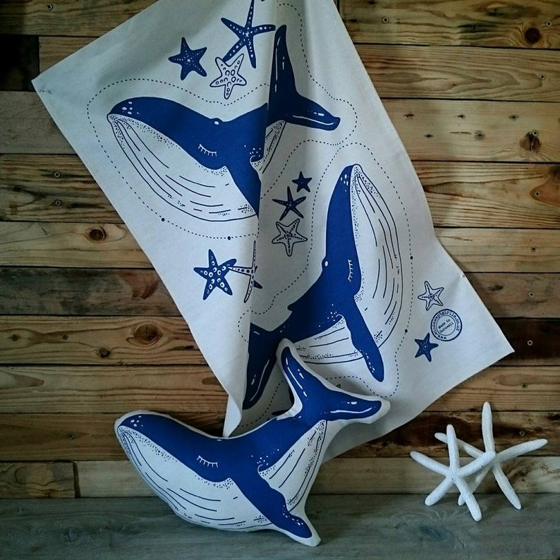 Craft Kit Sew your own Whale cushion / Plushie / tea towel Sewing kit gift stocking filler. image 2