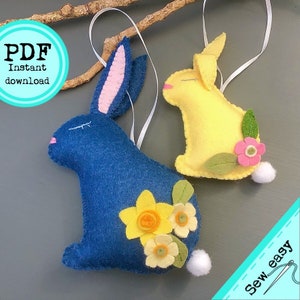 PDF felt bunny sewing pattern - Sew your own felt spring Bunny decorations, Easter ornaments