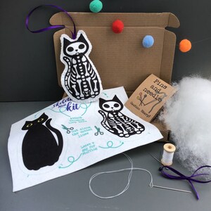 DIY Craft Kit Sew your own felt Cat Skeleton decoration, ornament, plushie sewing kit image 5