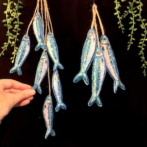 Craft Kit - Sew your own shoal of Sardines! Felt sewing kit, ornament, decoration.