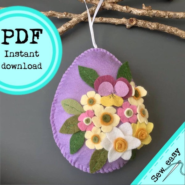 PDF felt Easter egg sewing pattern - Sew your own felt spring decorations, Easter ornaments