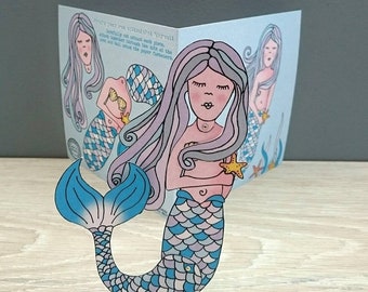 Mermaid greetings card activity card - craft kit - paper doll - articulated doll - paper craft