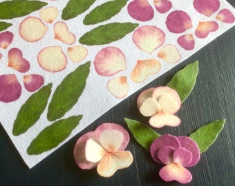 Craft kit REFILL: Felt flowers sheet violas. Cut out and sew felt panel.