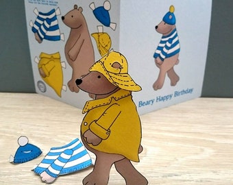 Paper doll Birthday card - Cornish bear dress up doll activity card