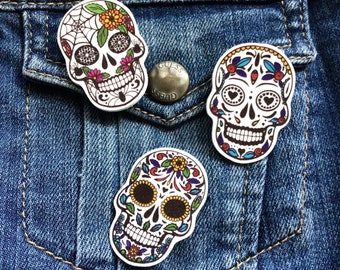 Sugar skull pin badge