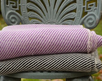 Handmade Cashmere Throw - Violet and White stripes blanket