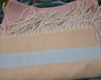 100% Cashmere Scarves, Twisted Fringe Pashminas Handmade Stripes