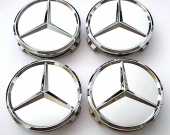 Juego de 4 tapacubos centrales de aleación plateada Mercedes de 75 mm para Clase A, Clase C, Clase E, Clase S y AMG.