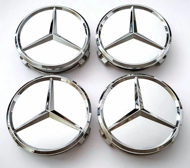 Set OF 4 Mercedes Silver Alloy Wheel Centre Caps 75MM Fit A Class, C ...