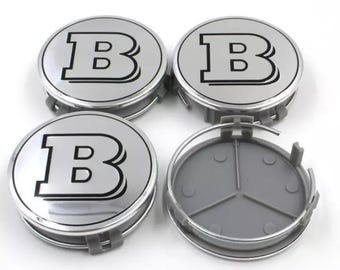 Juego de 4 tapacubos de aleación Brabus plateados para Mercedes, de 75 mm, compatibles con Clase A, Clase C, Clase E, Clase S y AMG.