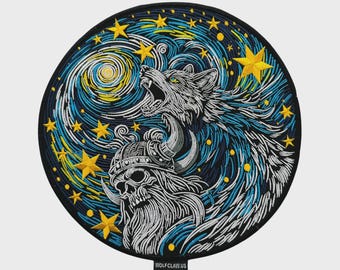 Parche grande para la espalda con diseño de lobo vikingo - Aplique grande termoadhesivo de árbol vikingo - Parche llamativo para la espalda de chaqueta de moto (30 x 30 cm)