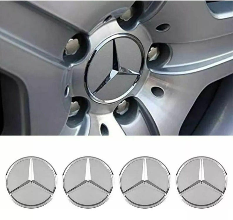 Set OF 4 Mercedes Silver Alloy Wheel Centre Caps 75MM Fit A Class, C ...