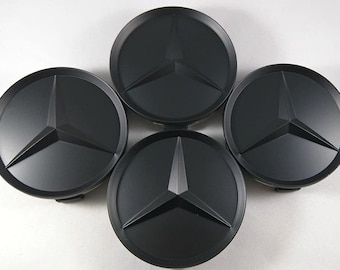Juego de 4 tapacubos centrales para llantas de aleación Mercedes de 75 mm, color negro mate. Compatibles con Clase A, Clase C, Clase E, Clase S y AMG.